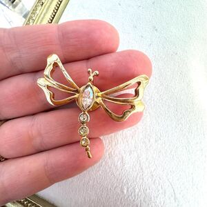 Vintage Jewelry Avon Dragonfly Gold Tone Brooch Pin with Rhinestones